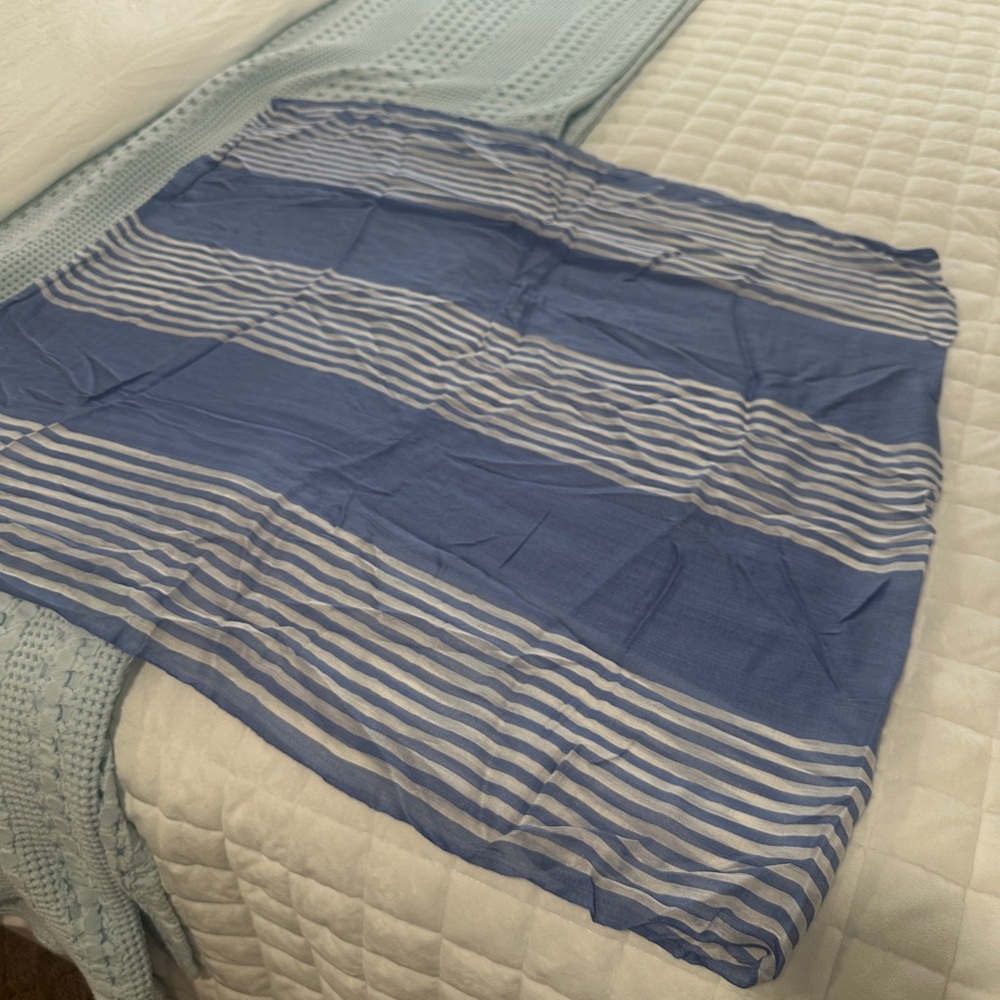 Blue and White Striped Infinity Scarf